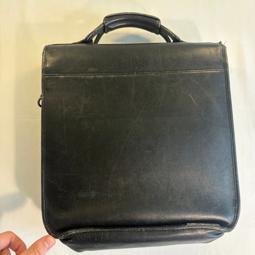 Hartmann Black Leather Briefcase Gian Paolo Lombardo Sinox Lock RARE Bag